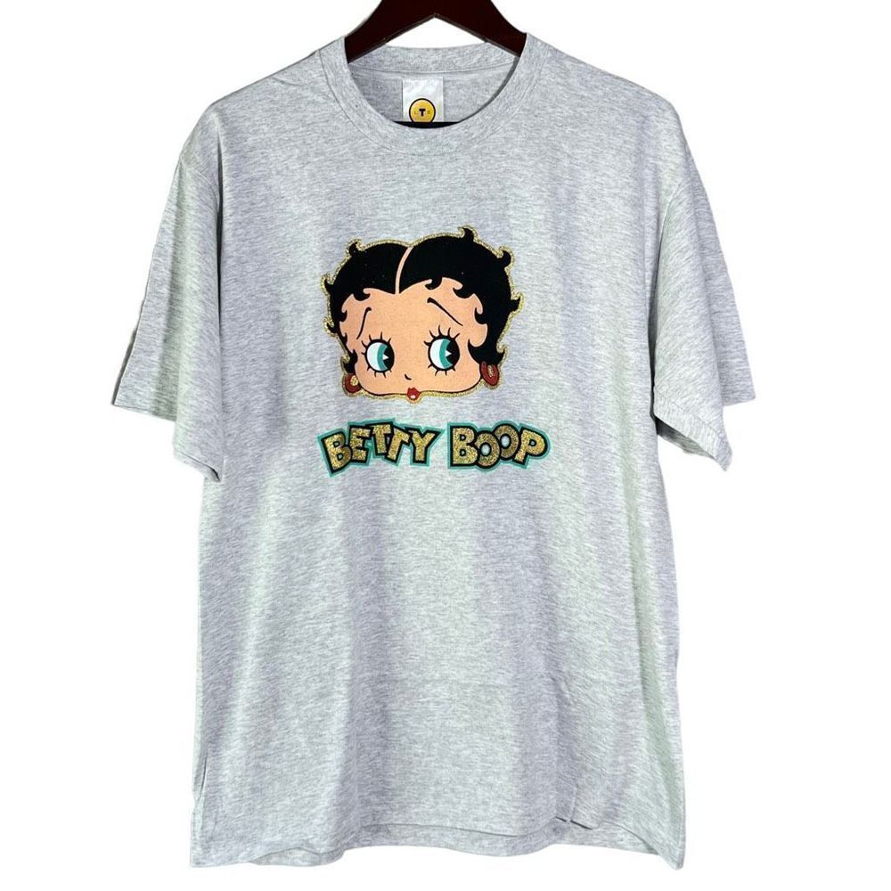 Vintage Deadstock Y2K Betty Boop Big Face Gold Glitter T-shirt Mens L